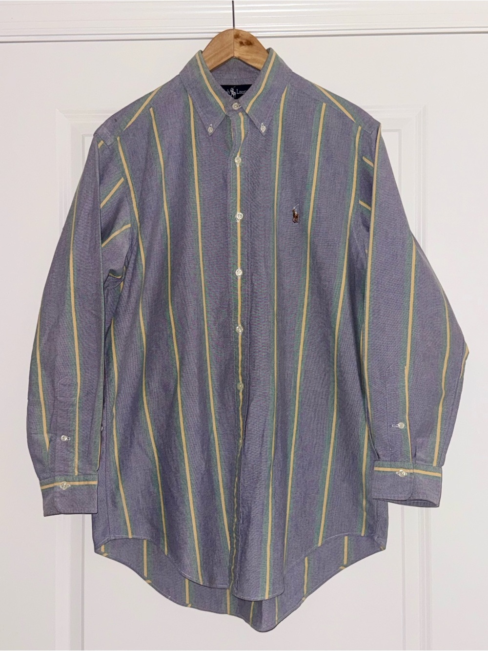 Ralph Lauren Mens M Blue Multi Button Down Stripe Cotton Vintage Dress Shirt